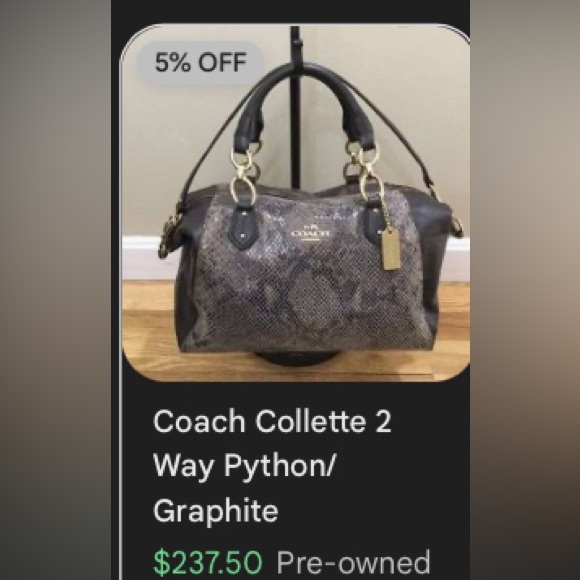 Coach Collette Satchel Python Leather Bag (2014) NWOT - Picture 12 of 15